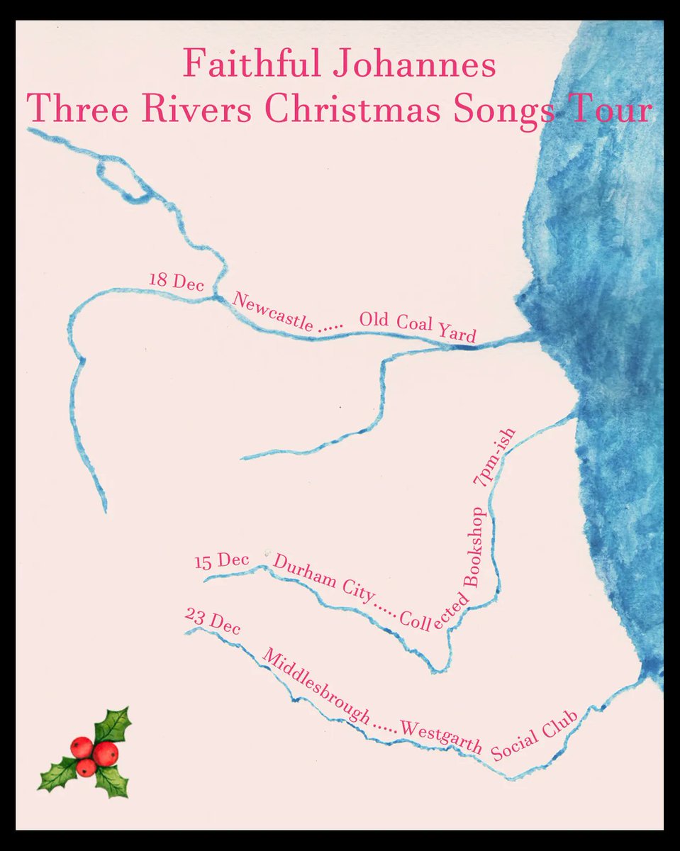 Three Rivers Christmas Tour!

Dec 15th - Durham - <a href="/CollectedDurham/">Collected Books Durham</a>  in store 7pm-ish
Dec 18th - Newcastle - The Old Coal Yard  w/ F E L L &amp; The Samphires
Dec 23rd - Boro - <a href="/Westgarthsocial/">WestgarthSocialClub</a> w/ Idiot Savant, <a href="/pelletheadband/">Pellethead</a>  &amp; Sorry Escalator

Details at faithfuljohannes.com/live/