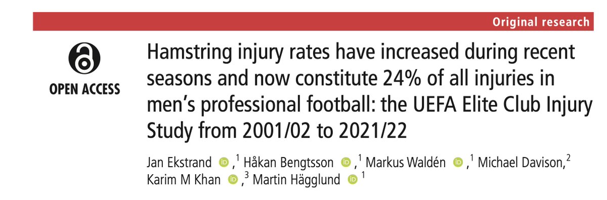 JanEkstrand's tweet photo. Football's burden - hamstring injuries in professional men's football. Published today. Open Access in @BJSM_BMJ Read all details
@frgsweden @KarimKhan_IMHA  @UEFA @UEFAcom @FIFAcom @FIFAMedical @raymondverheije @HammarUrban https://t.co/7HiR5JR7Sd