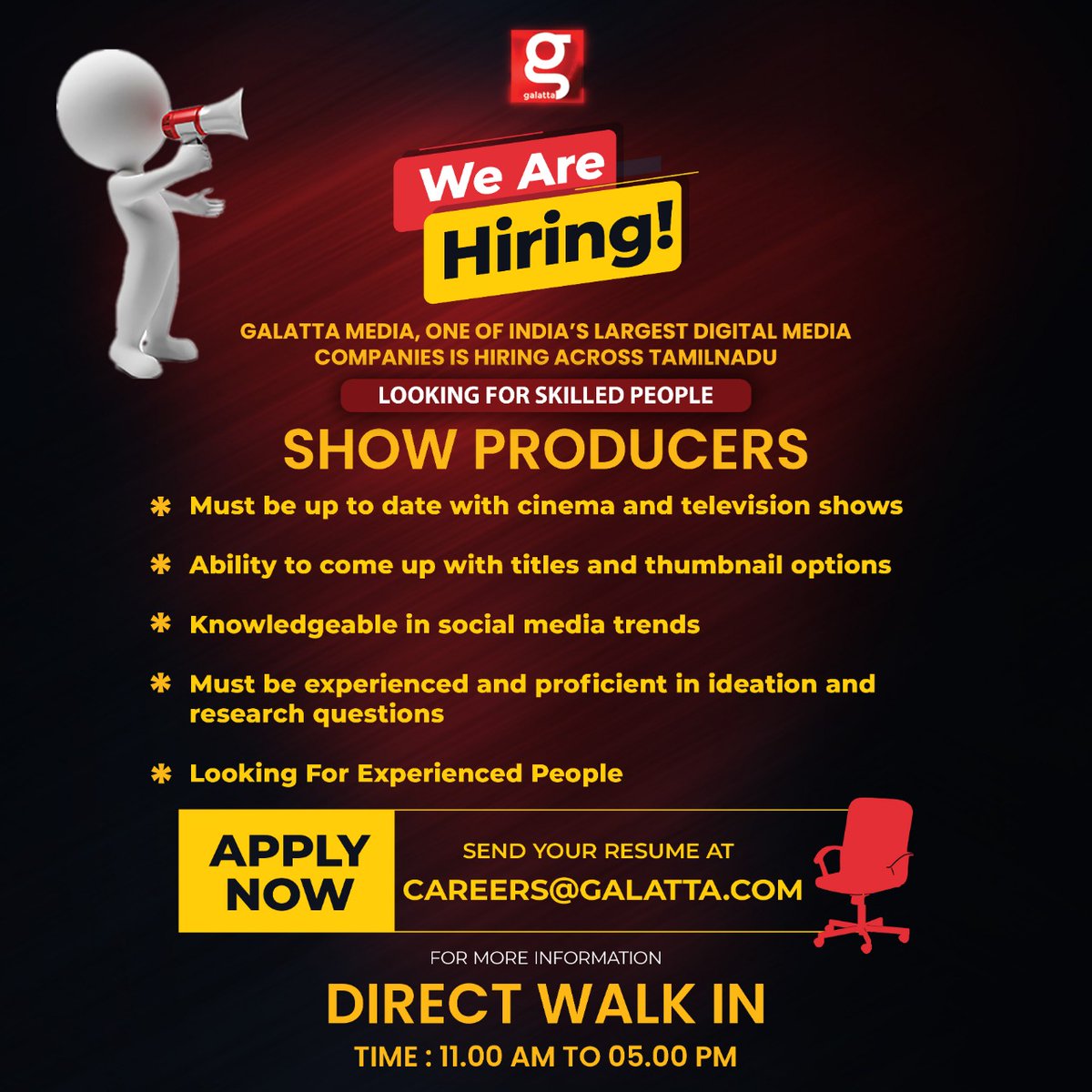 galattadotcom's tweet photo. #JobAlert 👔
#GalattaMedia is hiring! 📢
#ShowProducers
#JobAlert #GalattaMediaJobs
#HiringAlert https://t.co/xIBx8q51lI