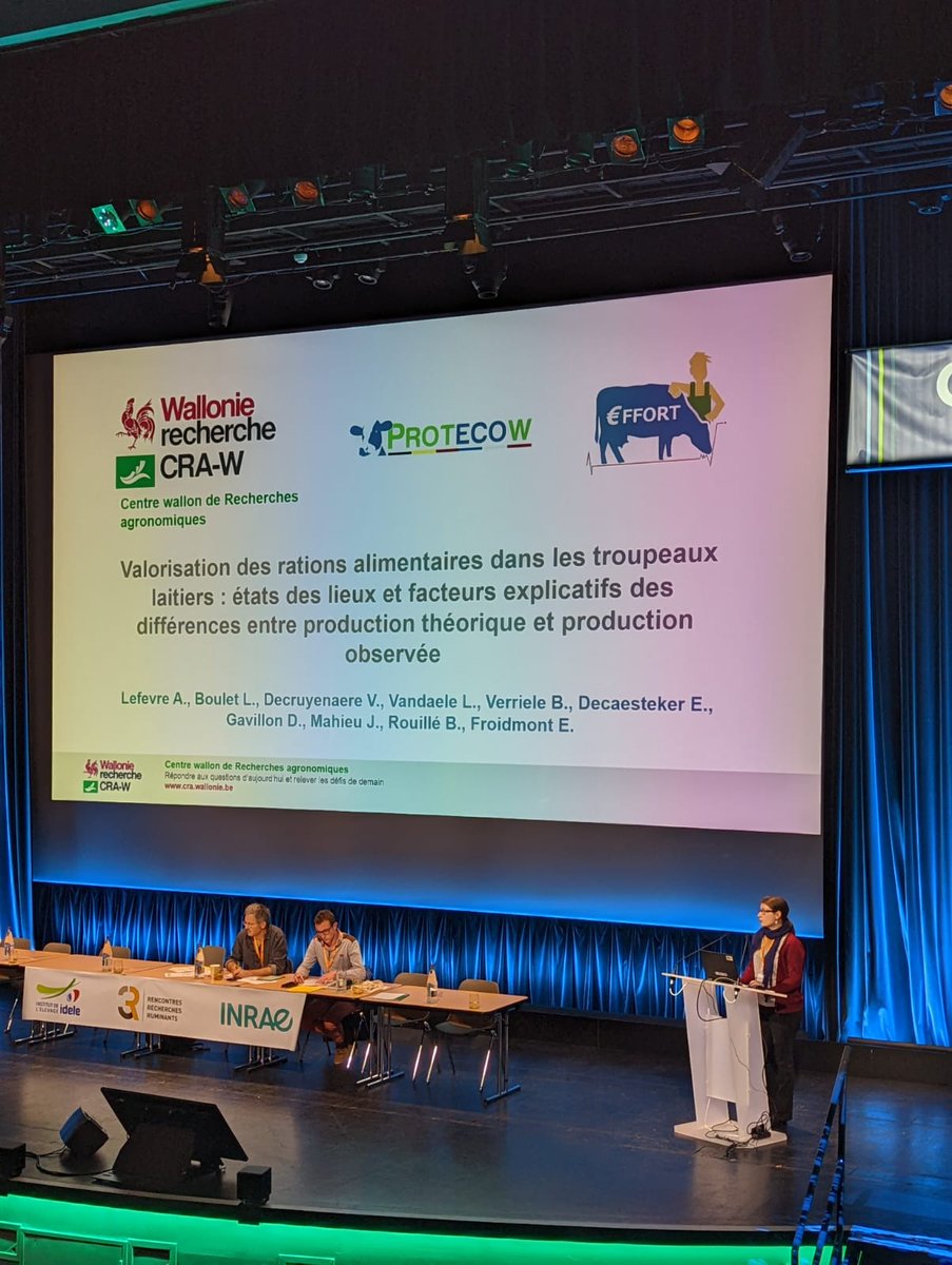 3R_congres's tweet photo. 🔴 #3R2022 | 🟧 Session #Alimentation
✅ Valorisation des rations alimentaires dans les troupeaux #laitiers 🐄
➡️ Zoom 🤓 sur les diffences entre production théorique et production observées
Projet #Protecow
Avec Adeline Lefèvre - CRA-W https://t.co/ijVOlG5Wvy