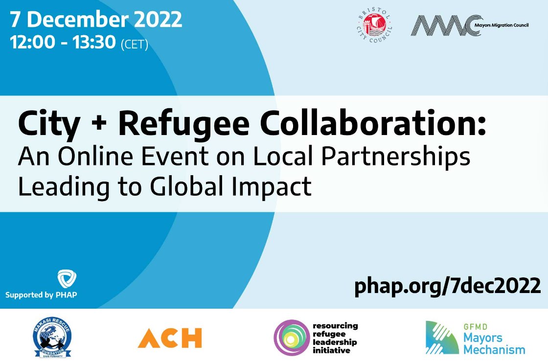 While displaced people are seeking refuge in cities, mayors & city govts, together w/ #refugee leaders & refugee-led organizations (RLOs) are taking action to create inclusive, safe & equitable urban societies for all residents. Join us in 30mins at: phap.org/7dec2022