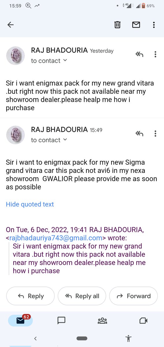 RAJBHADOURIA5's tweet photo. @Maruti_Corp Sir i am mailing yesterday and right now but there is no replay https://t.co/1BN8RVWsjg