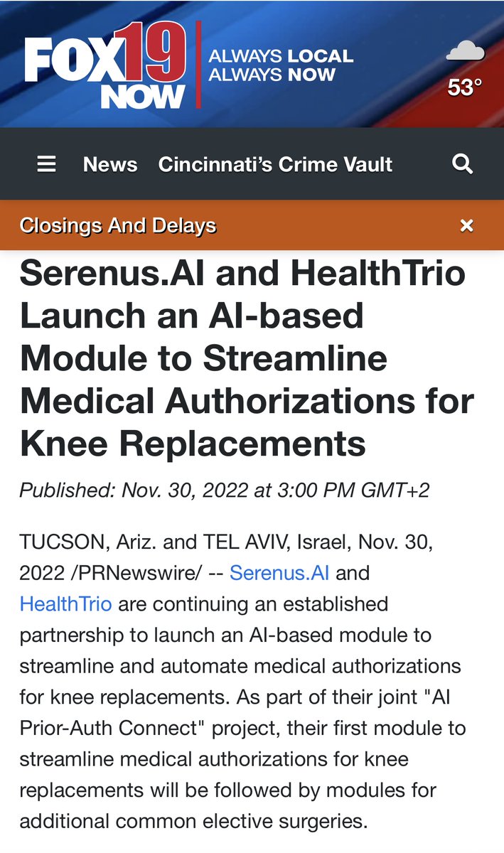 It is estimated that of the more than 700,000 knee replacement surgeries every year in the US, 30% are unjustified wasting more than $8B USD in costs to the US healthcare market. SERENUS.AI and HealthTrio have joined forces to help eliminate these surgical treatments