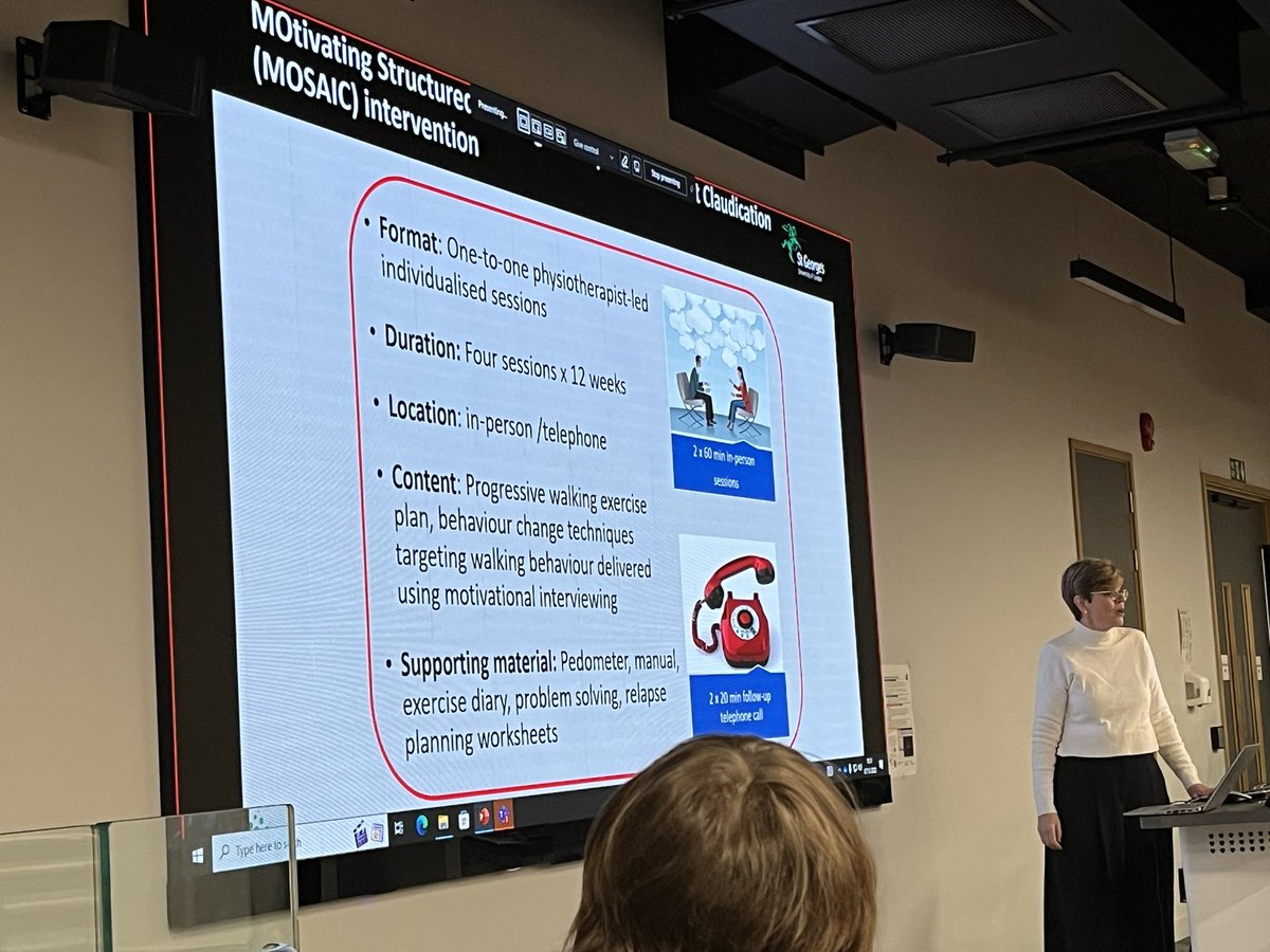 Does the MOSAIC intervention improve walking performance in people with intermittent claudication? An interesting insight into the trial findings by @lindsaybearne in the opening @StGeorgesUni #SGULresearchday session 👍🏼