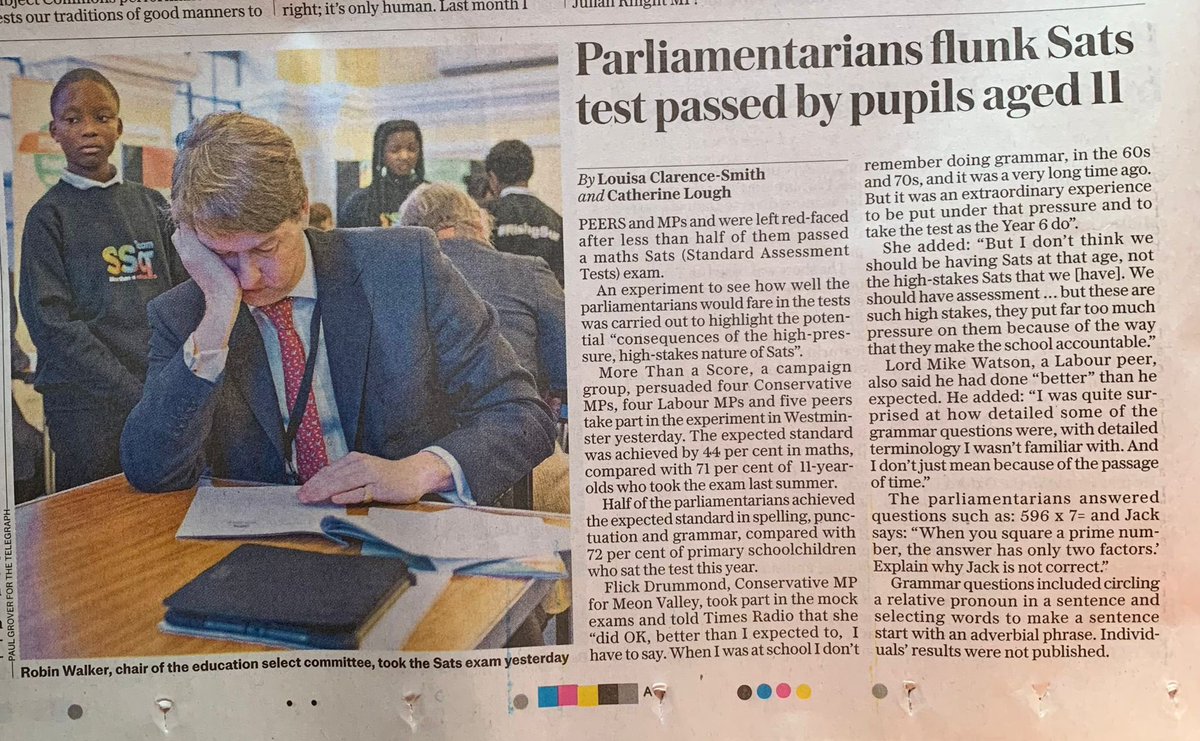 Less than half of MPs passed the year 6 #SATs exam that they sat yesterday at our Big SATs Sit In event in Westminster.⁣ ⁣ Take a look at the great article written by @LouisaClarence for the⁣ @Telegraph ⁣ #BSSI