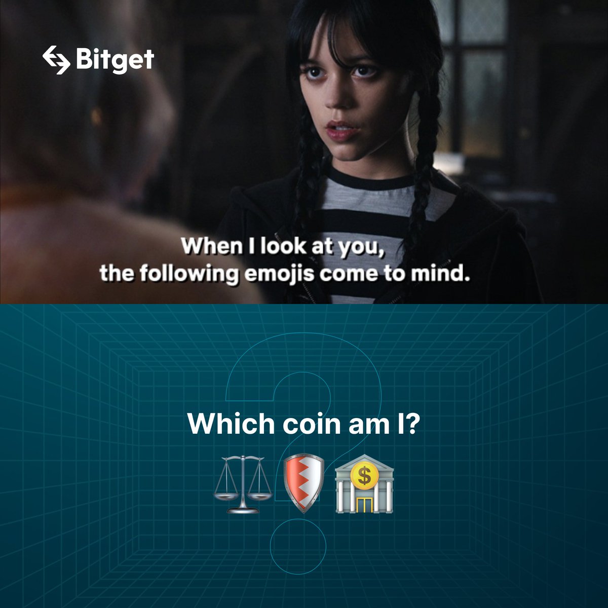 Cryptokhanpro's tweet photo. 👧🏻🔪🖤 Caught @netflix's new Wednesday series yet?

🧐 Which coin come to your mind when seeing these emojis?

👇 Let us know in the comments below!

#BitgetMeme #Bitget #Netflix https://t.co/nziLSABzjL