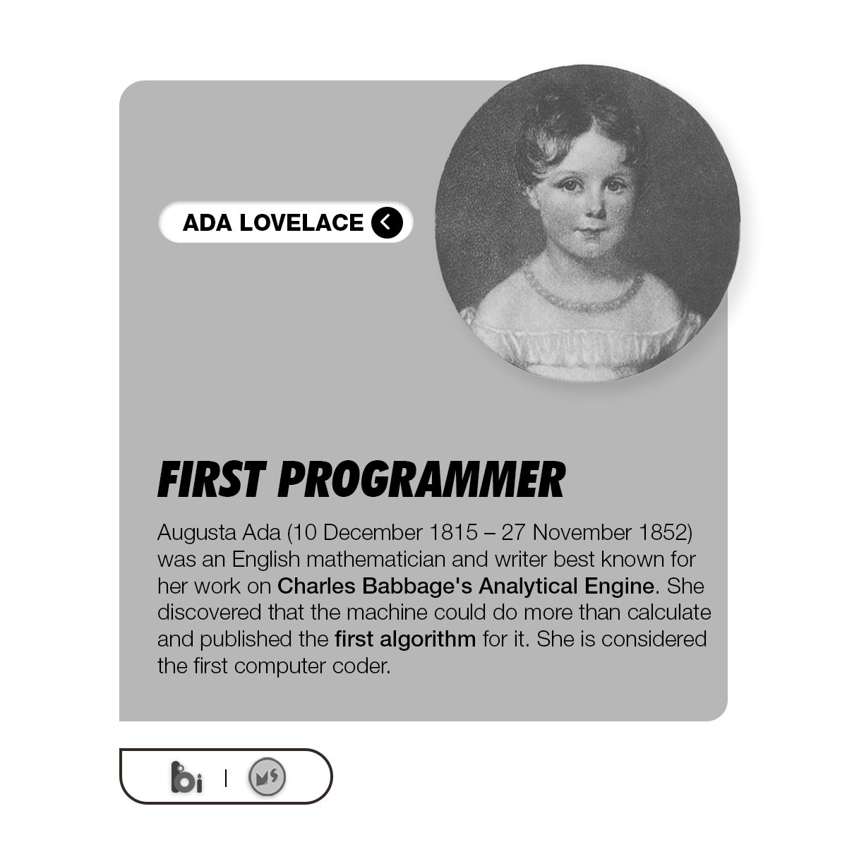 MiniatureSchool's tweet image. The first programmer , Ada Lovelace !!!
#firstcomputerprogrammer #coding #funandlearn#keeplearning #adalovelace #history #historicalfacts #facts#boostyourknowledge #computer #computerscience #miniatureschool #baghelcomputercentre