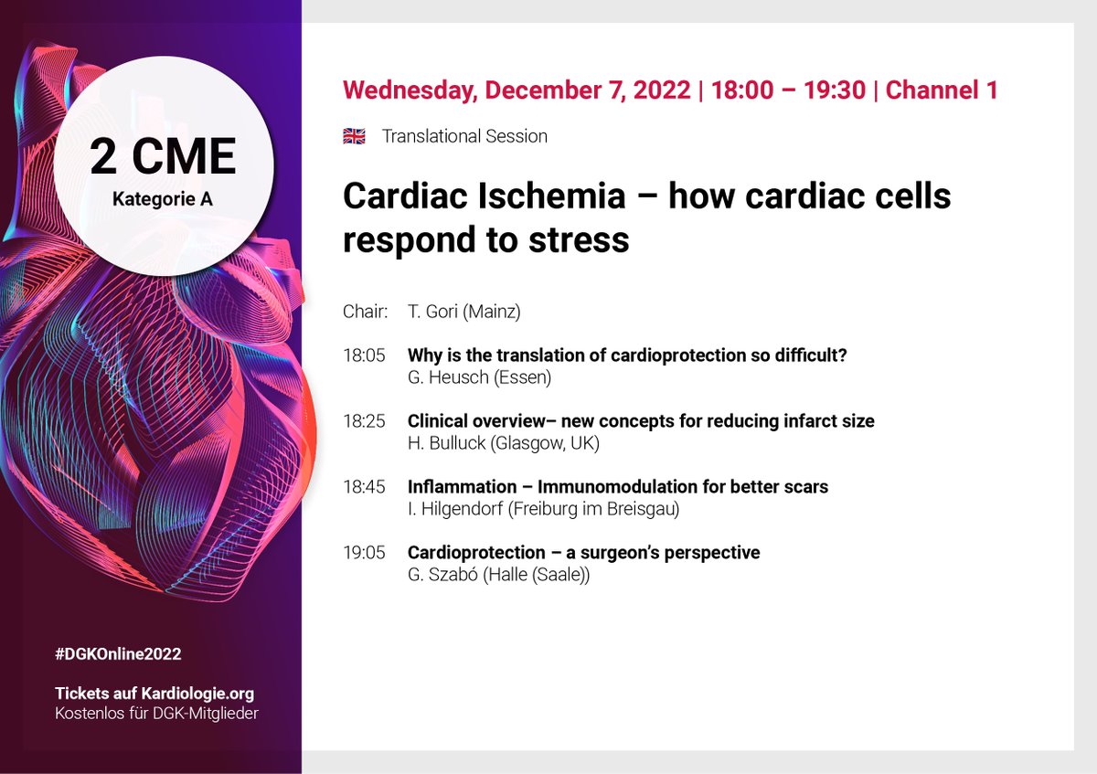 Heute bei #DGKOnline2022 eine translationale Session zu Cardiac Ischemia. 

18 bis 19.30 Uhr hier: kardiologie.org/dgk-live-kongr…