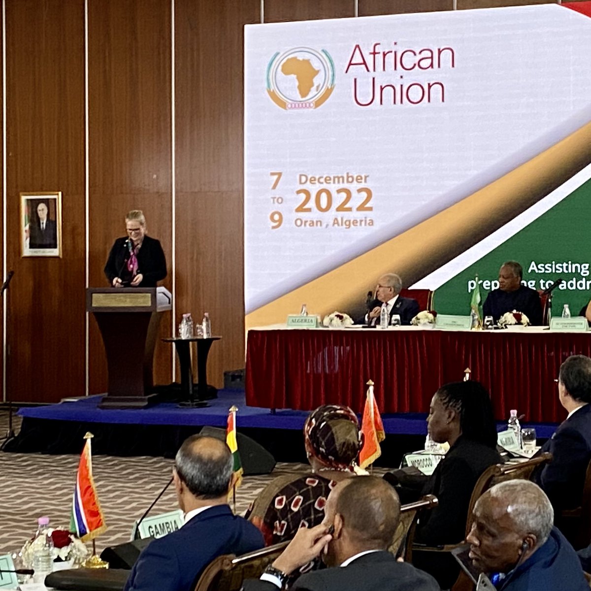 NorwayAU's tweet photo. 🇳🇴 Ambassador to Algeria Therese Gheziel delivers remarks to the opening of High-level A3-AUPSC Seminar in Oran. Thanks African partners for good cooperation during Norway’s tenure on #UNSC. Look forward to cont’d dialogue. Norway remains #ConsistentPartner for Africa. https://t.co/SciE6i4Wse