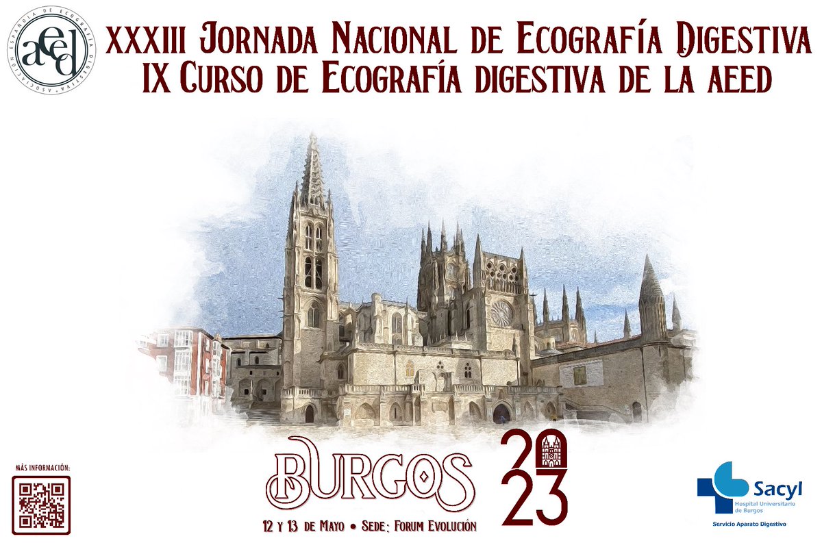 XXXIII Jornada Nacional de Ecografía Digestiva en Burgos, los días 12 y 13 de mayo de 2023. ¡Apúntalo en tu agenda!