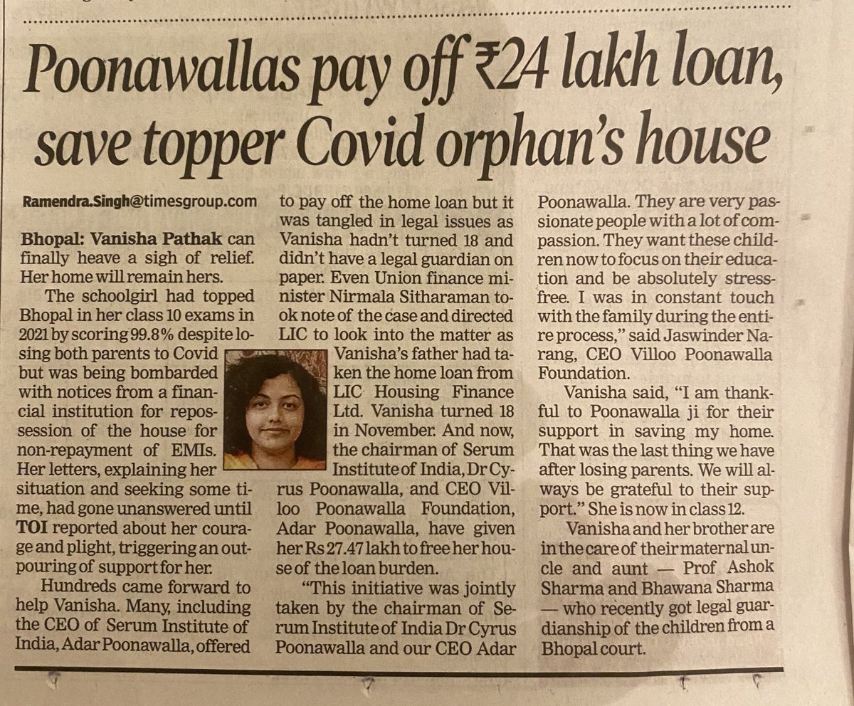 DeShobhaa's tweet photo. Heartwarming! Beautiful gesture… 
⁦@adarpoonawalla⁩ ⁦@SerumInstIndia⁩ https://t.co/UrCiVXf4KQ