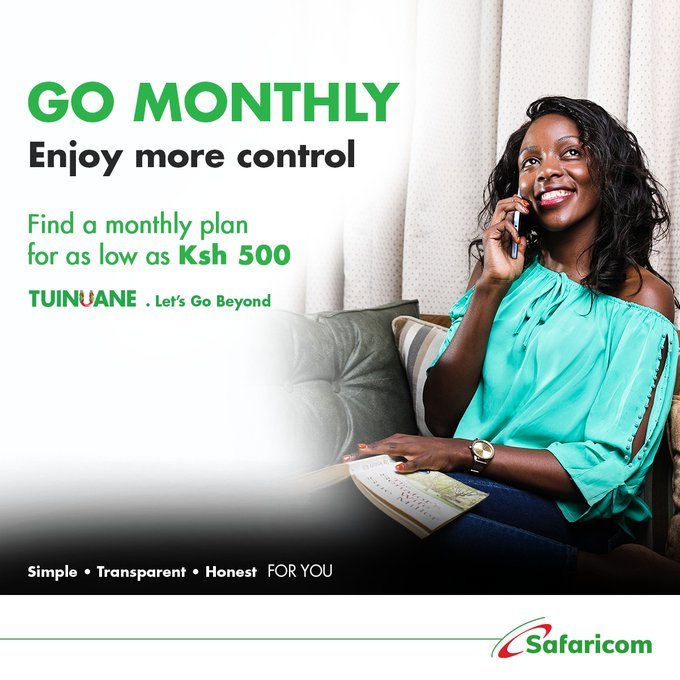 Yo #SafaricomGoMonthly gives you a shida free monthly connections &amp; its cheaper than before &amp; you get more value for less. Imagine!
<a href="/Joy_Muthiani/">Joyce Muthiani</a> <a href="/Mkamba_/">Kamami</a> @rnoldblair Dial *544# or go to MySafaricom App and get  #GoMonthly plans that suits your lifestyle courtesy of <a href="/SafaricomPLC/">Safaricom PLC</a>
