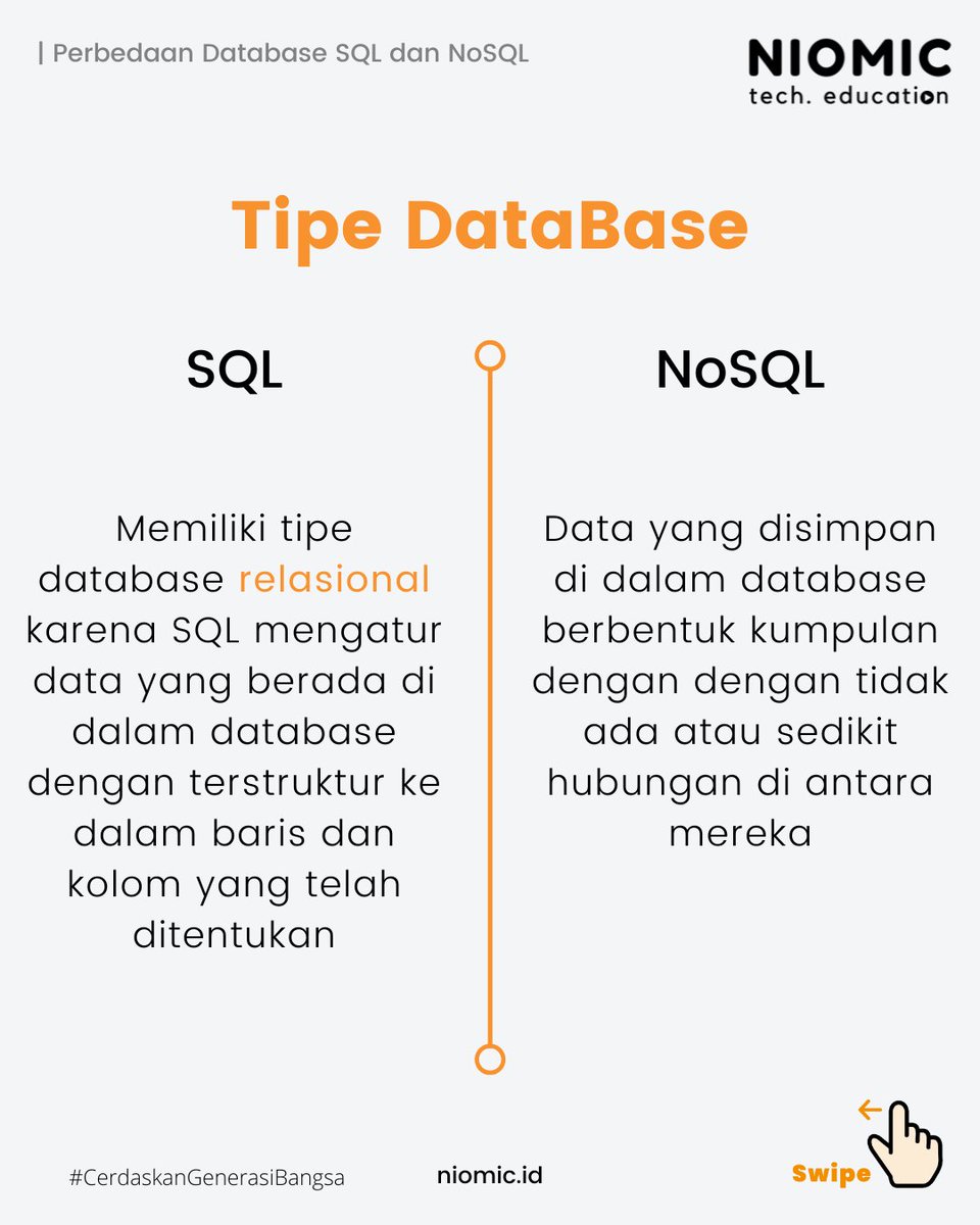 niomicID's tweet image. SQL Vs NoSQL, 
Apa Perbedaanya ? 🤔🧐
.
.
.
 #programmer #belajarprogramming #niomic #programmerindonesia #tech #cerdaskangenerasibangsa #programming #developer #technology
