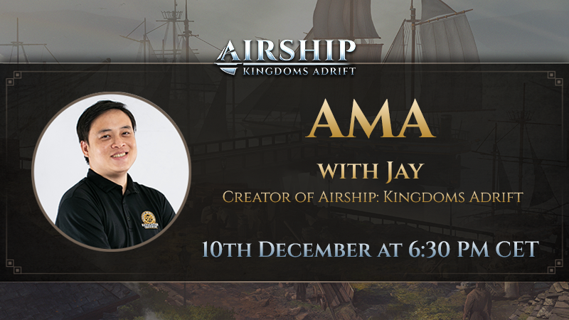 First official AMA with Jay, the creator and director of Airship: Kingdoms Adrift! ⛵️

🗓️ December 10th, 2022 at 6:30 PM CET

The AMA will be on Discord voice channel and will be livestreamed to our Youtube.

👇Join our Discord
discord.com/invite/BVcgwY6…

#indiegame #indiedev #ama
