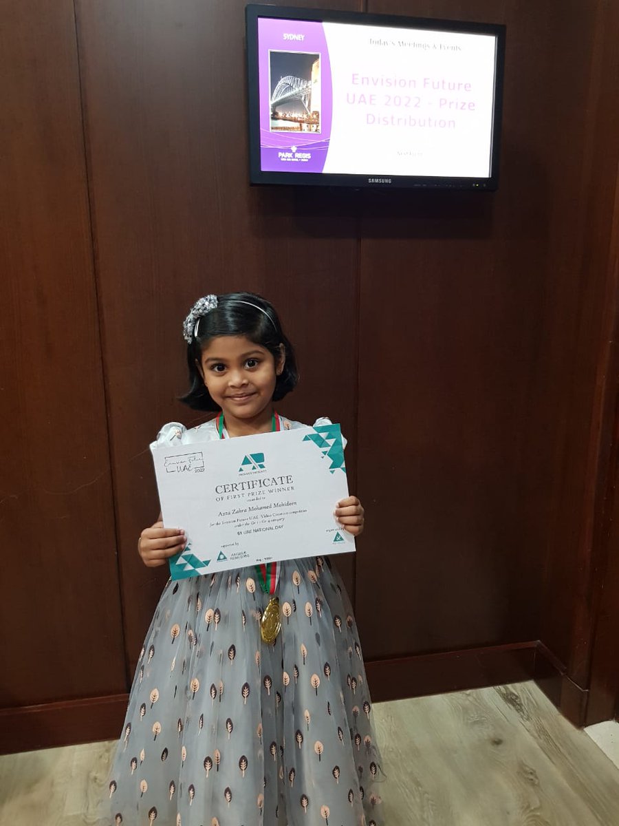 Rashmiprincidps's tweet photo. Kudos to Azza Zahra of Grade I-I who walked away with the first prize at the Envision Future UAE - Video Creation Competition in the Grades I-IV category. https://t.co/gn3NdwPAuq