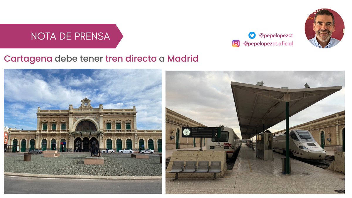 🚆#MCCartagena reclama 2⃣ #Trenes Alvia diarios que restituyan la línea #Cartagena🔁#Madrid 🛤️

🔊<a href="/pepelopezct/">José López Martínez</a>: “Es una cuestión técnicamente posible. Viajes de 4⃣ horas, menos que el #AVE con transbordos y a pedales que nos venden como la panacea”🚉

➡️mccartagena.com/2022/12/07/mc-…