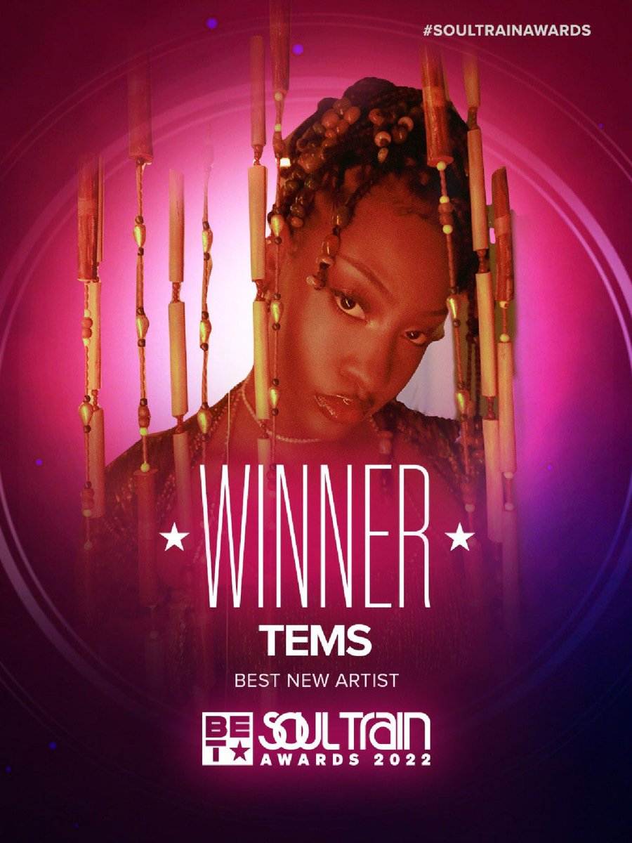 TEMS @temsbaby has just won the ‘Best New Artist’ category at the #SoulTrainAwards 2022. What a year she’s had. Wow.