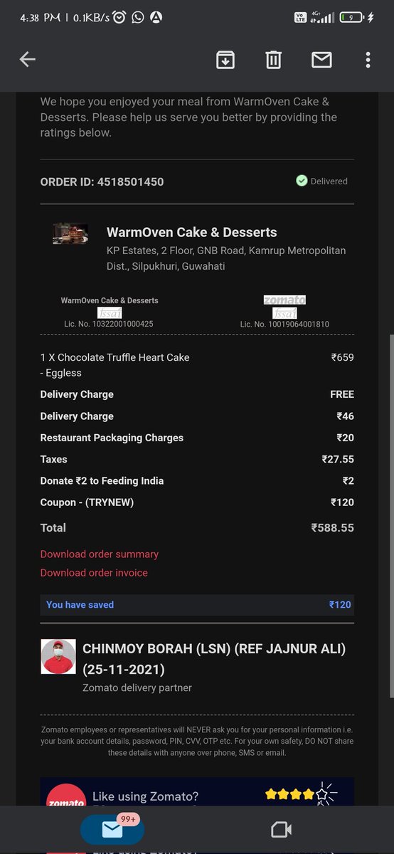 sandy901566's tweet photo. @zomato @zomatocare  team I have ordered one cake today via Zomato in Ghy and we received fully melt cake
Order I'd is 4518501450
It's 1st anniversary cake and spoiled from spoiled due to zamato service https://t.co/4e7R0vtBTi