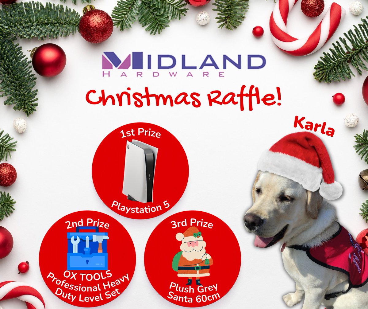 autismdogsirl's tweet photo. Our wonderful corporate partner @MidlandHardware has organised a raffle for their sponsored #PupInTraining, Karla ๐ถ
All raffle tickets purchased will fund Karla's journey to becoming an #AssistanceDog. Many thanks to the team at Midland Hardware for organising this ๐ https://t.co/8TdF7XE7Xg