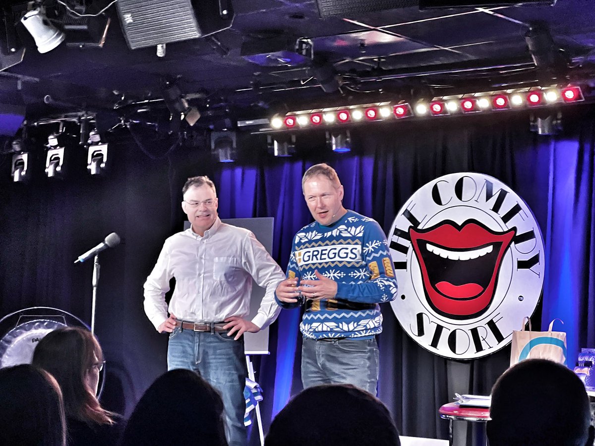PaulIanTaylor's tweet photo. Life is a cacophony of screwups says @will_brompton (not about the Xmas jumper on @disruptiveian). Don't obsess about minor failure - we are all going to die soon anyway 😆 

#mybigfail https://t.co/AiGCM4nLai