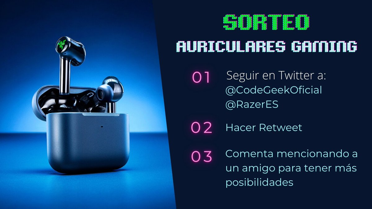 CodeGeekOficial's tweet photo. ¡ #SORTEO DE AURICULARES #GAMING ! 🎧🔥

➡ Seguir en Twitter a @CodeGeekOficial y @RazerES 
➡ Hacer Retweet
➡ Comenta mencionando a un amigo para tener más posibilidades

📢Ganador 20 de Diciembre https://t.co/ccYzCGFpfG