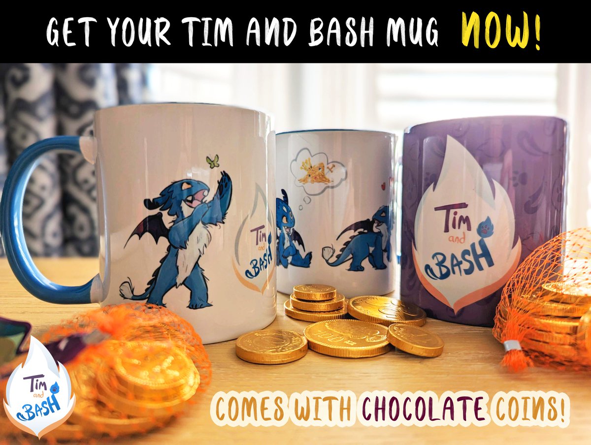 TimandBash's tweet photo. The Tim and Bash mugs are ready and they are looking amazing! Chocolate coins were a challenge to sneak past a young dragon... I risked my life to get these to you so you're welcome π
Grab yours here!π https://t.co/MQPE5mokGY
#bashthedragon #timandbash #comic https://t.co/ARAIZb4REX