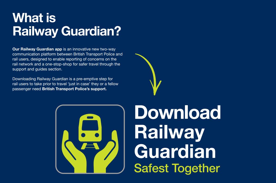 SMALL actions make a BIG difference. 
Have help at hand when you travel. Report any concerns or crimes on the Railway Guardian App. 
#britishtransportpolice #saferbusinessnetwork #railwayguardianapp