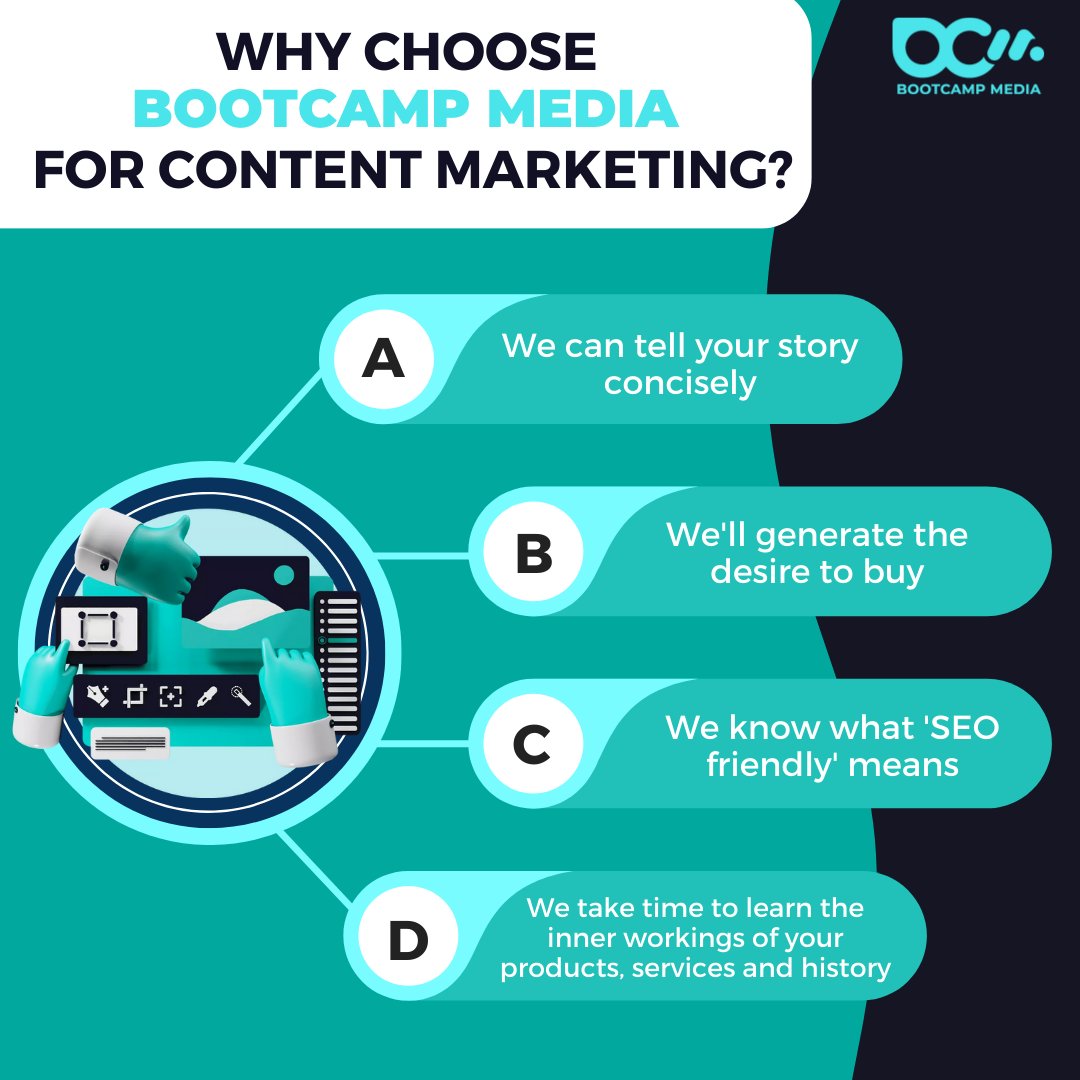 We take time to learn the inner workings of your products, services and history to build a strategy that effectively promotes 📣 your brand values. 

We create just the right amount of content to help you target your most relevant audience. 

bootcampmedia.co.uk/services/conte…