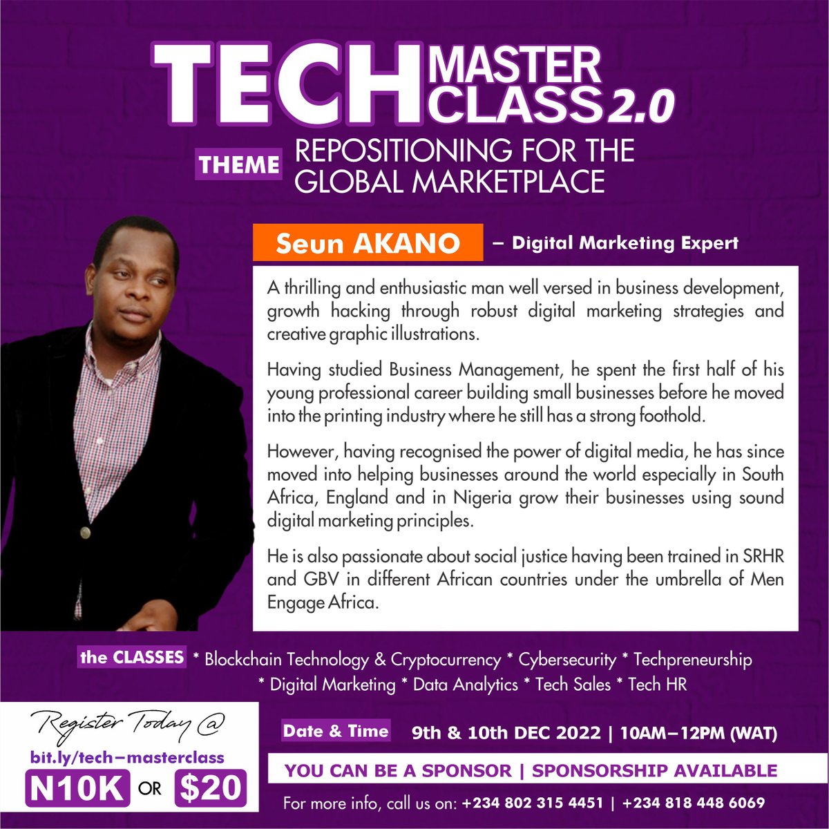 MasterclassTech's tweet image. Meet our Facilitators!

If you haven&apos;t registered, simply click the link below:
bit.ly/tech-mastercla…

And if you can&apos;t afford the fees, just reach out to us, we have willing sponsors.

You don&apos;t want to miss this!