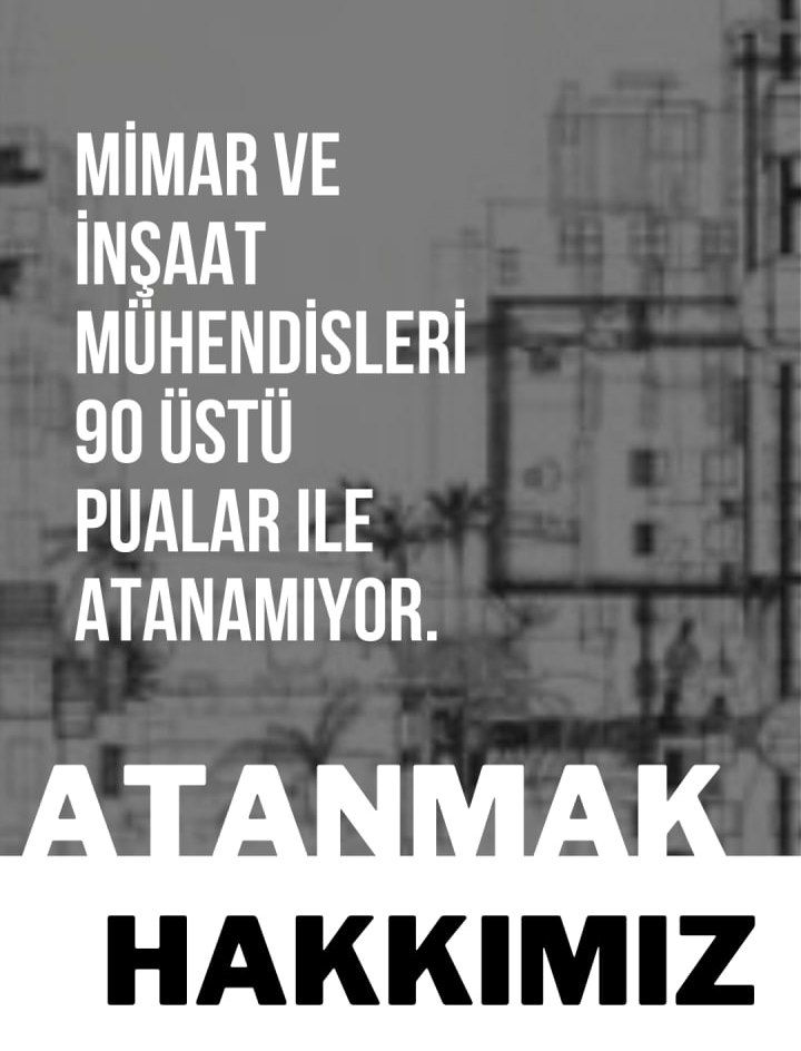 İnşaat Mühendisleri ve Mimarlar olarak KPSS'de en başarılı meslek grupları olduğumuz halde atanamıyoruz.

Deprem gerçeği ile her gün yüzleşen ülkemizde milletimizin güvenle yaşaması ve büyük yatırımlar için İnşaat Mühendisi ve Mimarlar atama bekliyor.

#MimarİnşaatMühKamuya
