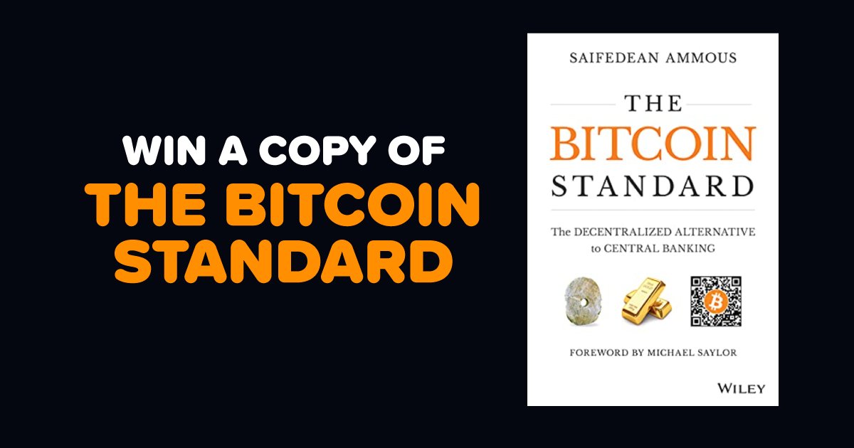 bitcoin.rocks (@bitcoindotrocks) on Twitter photo We're giving away 210 copies of The Bitcoin Standard!
This book by <a href="/saifedean/">Saifedean Ammous</a> is a must read for anyone seeking a deeper understanding of #bitcoin
How to Enter:
1. Follow @wowbitcoinrocks & <a href="/saifedean/">Saifedean Ammous</a>
2. RT this tweet
210 winners will be picked on December 21. USA only. We're giving away 210 copies of The Bitcoin Standard!
This book by <a href="/saifedean/">Saifedean Ammous</a> is a must read for anyone seeking a deeper understanding of #bitcoin
How to Enter:
1. Follow @wowbitcoinrocks & <a href="/saifedean/">Saifedean Ammous</a>
2. RT this tweet
210 winners will be picked on December 21. USA only.