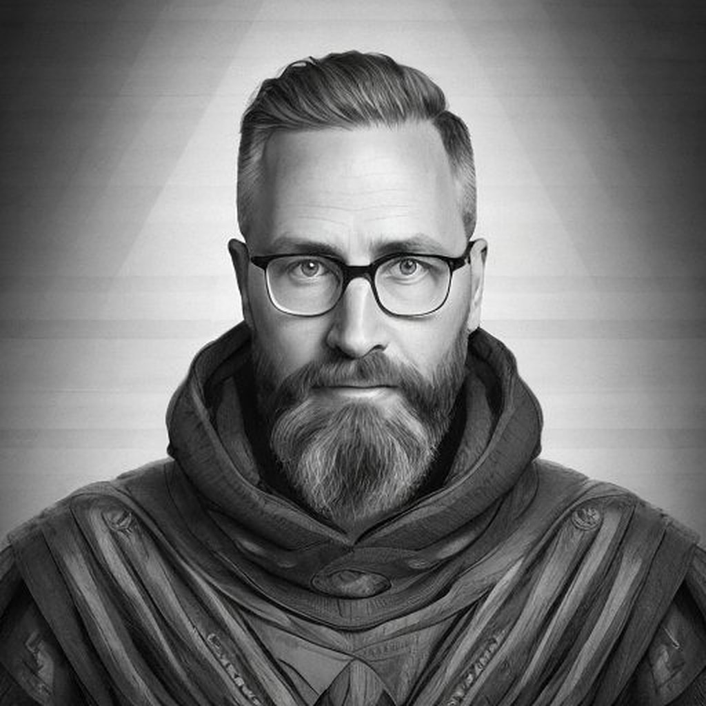 coreywilson's tweet photo. Ok I jumped on the Lensa bandwagon. I have to admit the results are interesting. All AI generated art has a certain “look” to it IMO. 

Who knew I’d grow up to be Gordon Freeman. 🤷🏻‍♂️ https://t.co/hVYFg0zJYa