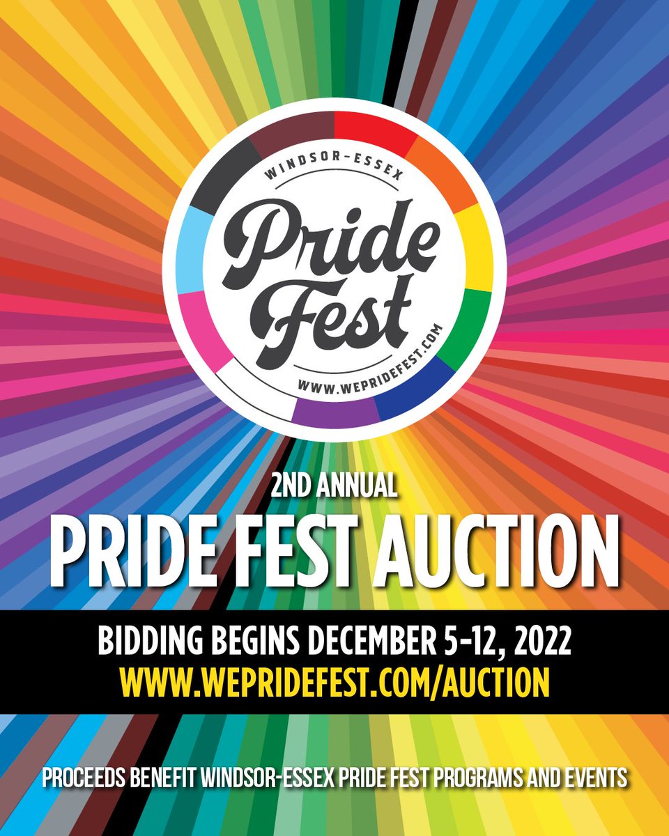 Place your bid on one of our amazing items at the 2022 Pride Fest Auction until Monday, December 12, 2022.
Here's your chance to bid on that holiday gift including gift cards, baskets, tickets, artwork, jewellery, electronics, appliances and more!
Visit wepridefest.com/auction