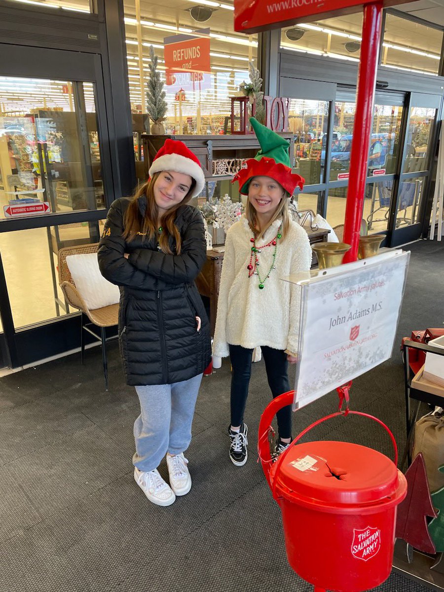 IsaacMatzek's tweet photo. Success Coach Team of Mr Dahl and Mrs McPeak doing a little service learning ringing the bells at Hobby Lobby this morning. Great work for our community. @GatorIV @JohnAdamsMS1 https://t.co/6dSputKXQJ