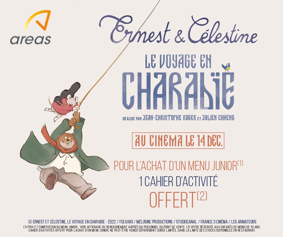 🏆JEU CONCOURS du 07 au 21 décembre dans nos #restaurants .
Tentez de remporter des places de cinéma, des lots ERNEST &amp; CELESTINE et des lots C-MONETIQUETTE !🎬

 Ici👉bit.ly/3F9iRlR
*Offre réservée aux enfants de moins de 10 ans.👉 bit.ly/3F9iRlR

#JeuConcours