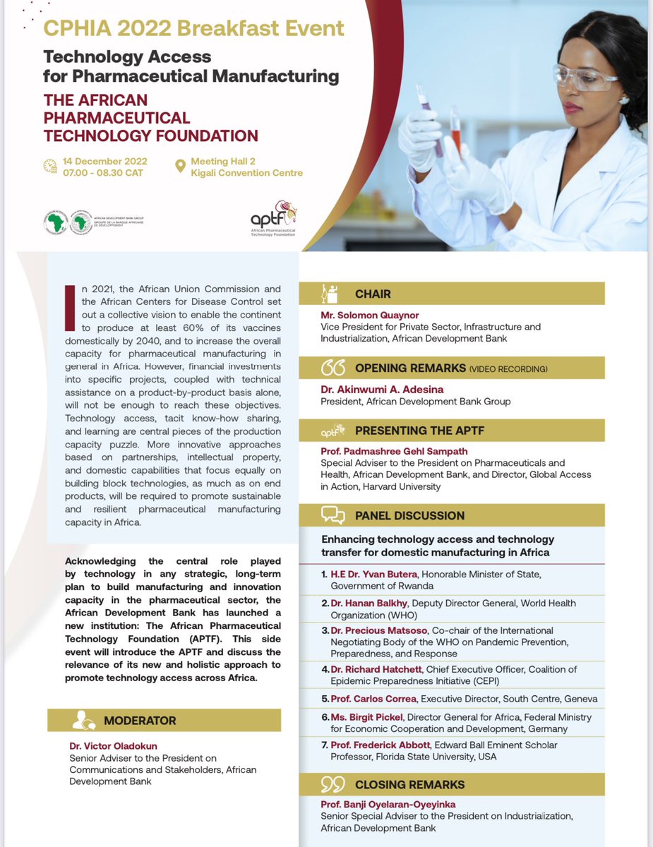 Registration for the <a href="/AfDB_Group/">African Development Bank Group</a> #AfricanPharmaceuticalTechnologyFoundation event on Technology Access for Pharmaceutical Manufacturing. 🧬🧪💊 

👤 - tinyurl.com/muwazzzc

👩🏾‍💻- tinyurl.com/2e3radap