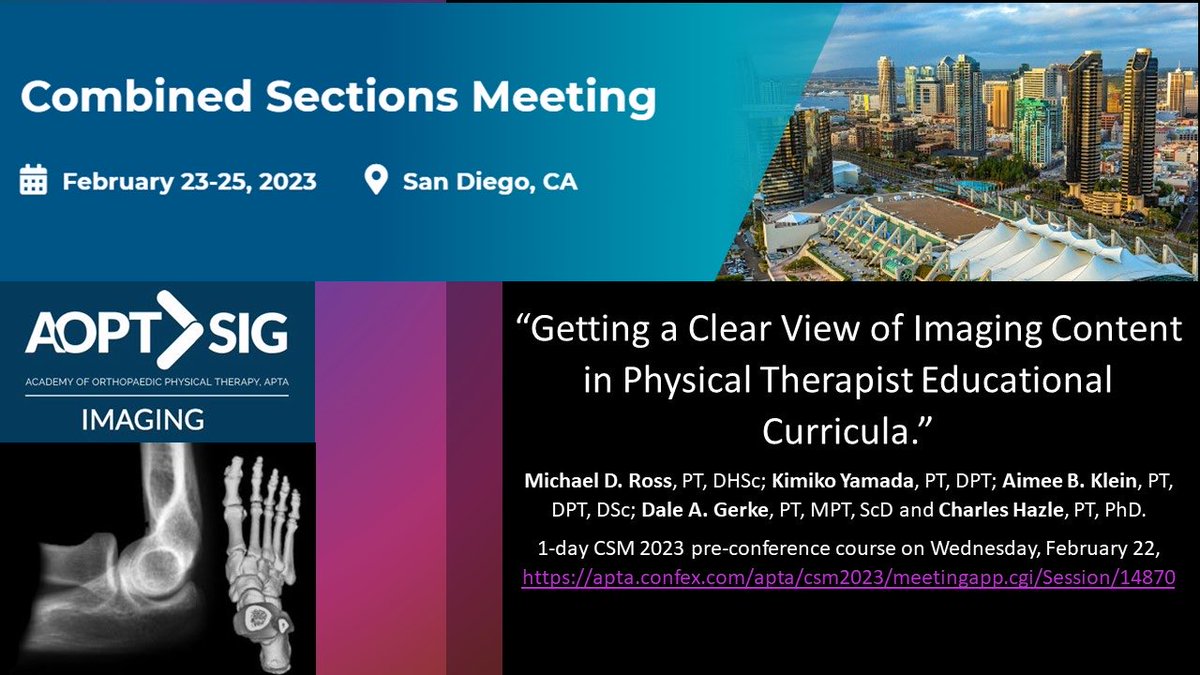 abklein248's tweet image. Are you coming to CSM 2023?  Consider registering for this PreCon course through the AOPT Imaging SIG. here is the active link.  APTA.confex.com/APTA/ /meetinggap.cgi/session/14870