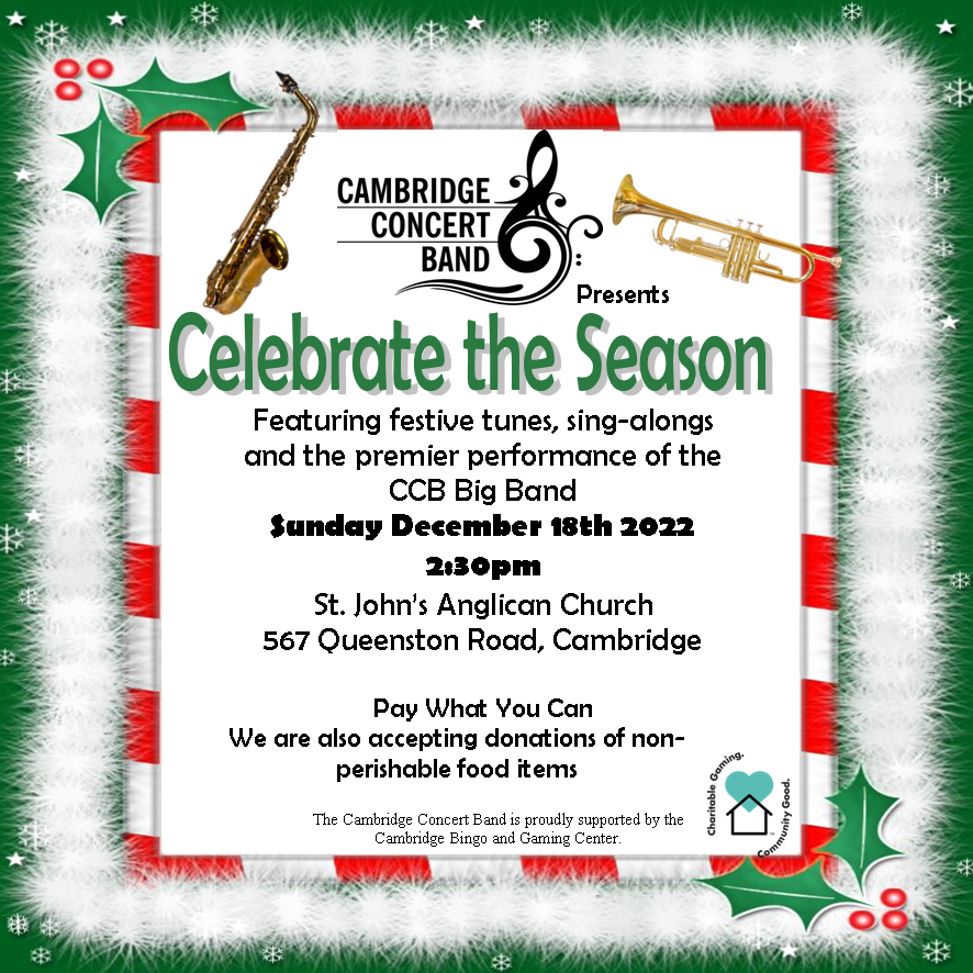 CambConcertBand's tweet photo. Join us Sunday December 18th at 2.30pm for an afternoon of festive and seasonal music. We also have the premier performance of CCB’s Big Band https://t.co/Sn2cF5E5yk