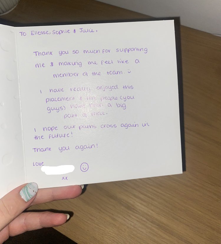 EllesseBryantOT's tweet photo. 2 years into being qualified and I finally felt ready to take on a student. I was so nervous to be a practice educator at first but I think it was a positive experience and received good feedback. Completing my L’APPLE accreditation this month to hopefully be an even better PE🫶🏼 https://t.co/hPOvCOnyU0