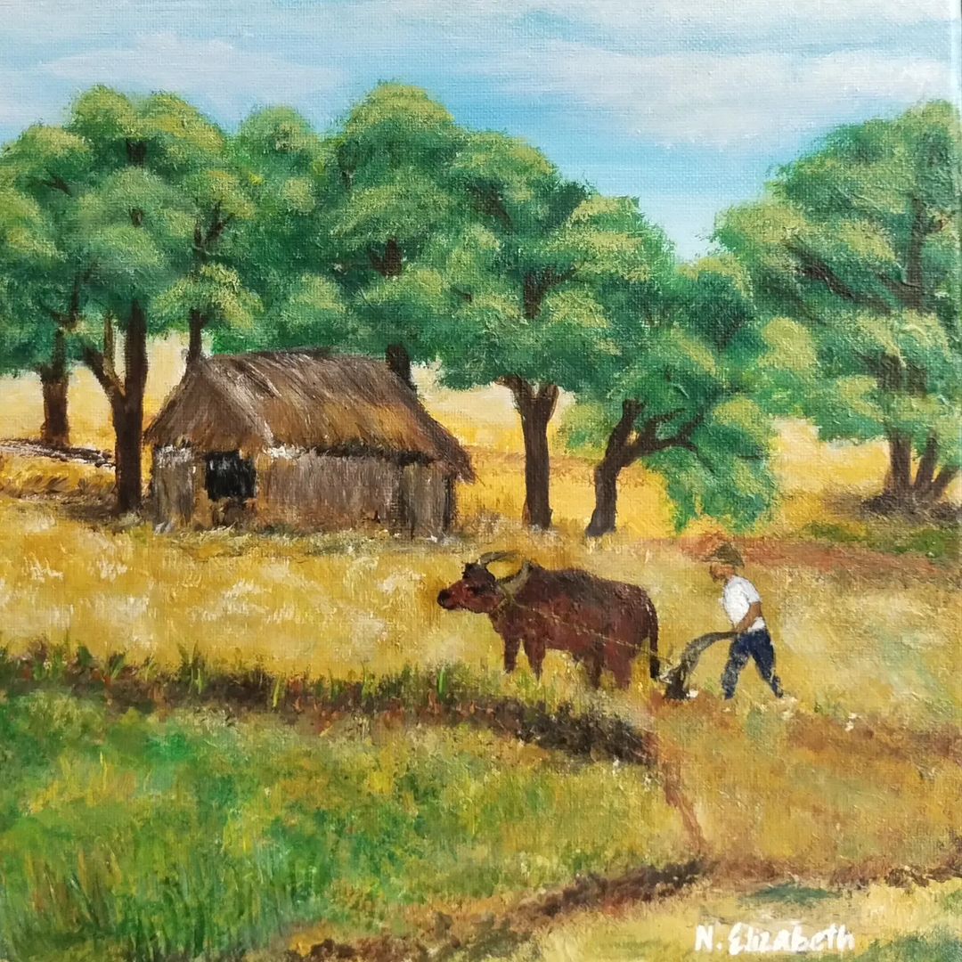 Painting of my hometown, The peaceful rural life, the farms and lush mountains. You hear nothing but the chirp of birds and the grass swaying in the breeze. I wish I could time travel back to my 12 year-old self. Go outside, enjoy the morning sunrise, feeding chickens and play.