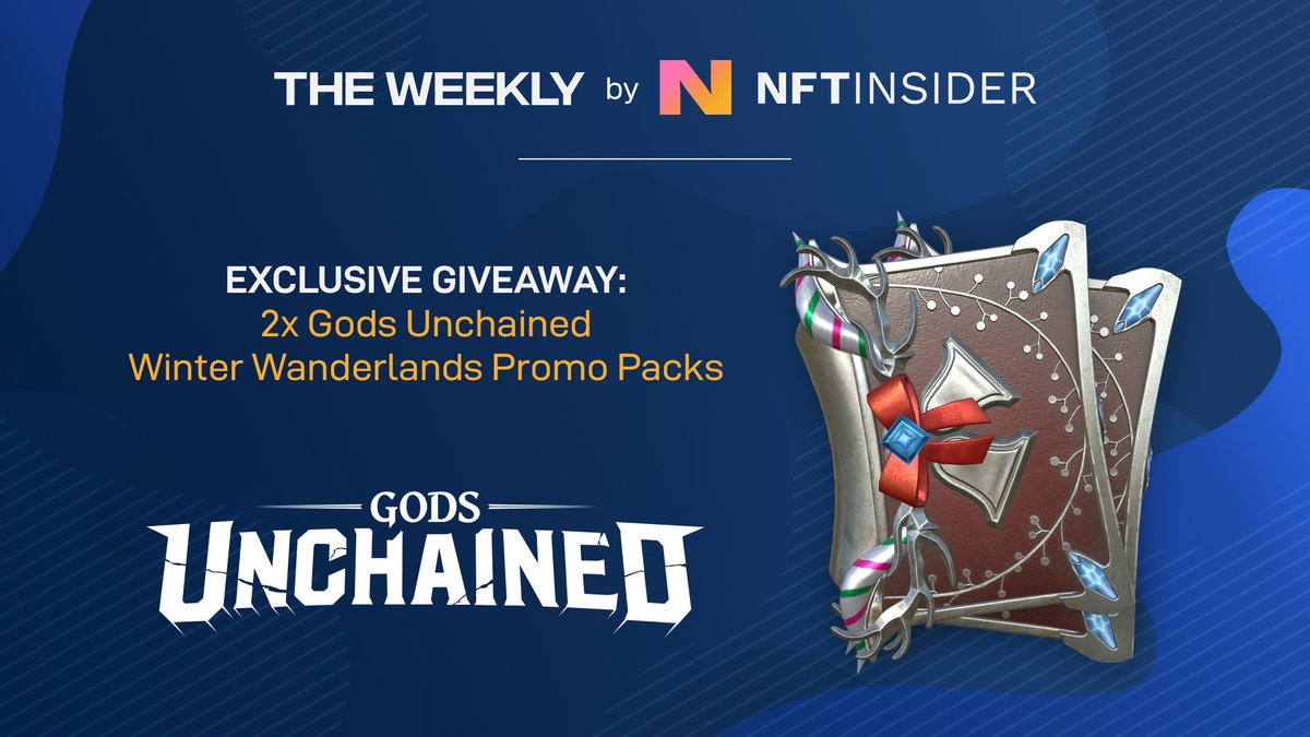 NFTInsider_io's tweet photo. GIVEAWAY: We're giving away two @GodsUnchained packs from their upcoming Winter Wanderlands set - exclusively via today's newsletter at 22 UTC!

To enter exclusive giveaways each week, plus the latest NFT alpha, sign up to The Weekly today!

📧 https://t.co/I9dDe7qukL https://t.co/asMDgHyPtn