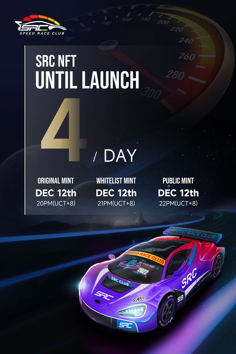 Our story comes from the future of 3333 street racing in the meta-universe, where speed, fire-breathing engines, and aerodynamic bodywork start a battle, and then the soul of sports is injected. As long as you have speed, you have everything.

Countdown 
#NFT  #NFTCommunity  #SRC