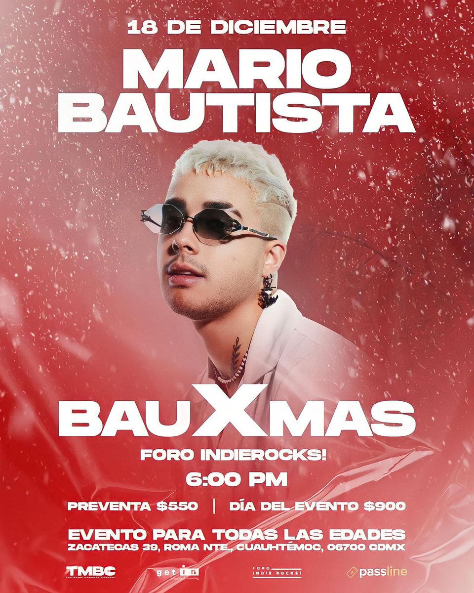 getin_mexico's tweet photo. Vamos a bailar, a cantar y pasar una noche muy especial este 18 de diciembre con @mariobautista_ en @ForoIndierocks 🎶🎤😊
¡Compra ya tus boletos! 🎫💕💎🎶🪅
https://t.co/WXRTKVkj1F
#mariobautista #getinmexico https://t.co/AqJJt5PpJ1