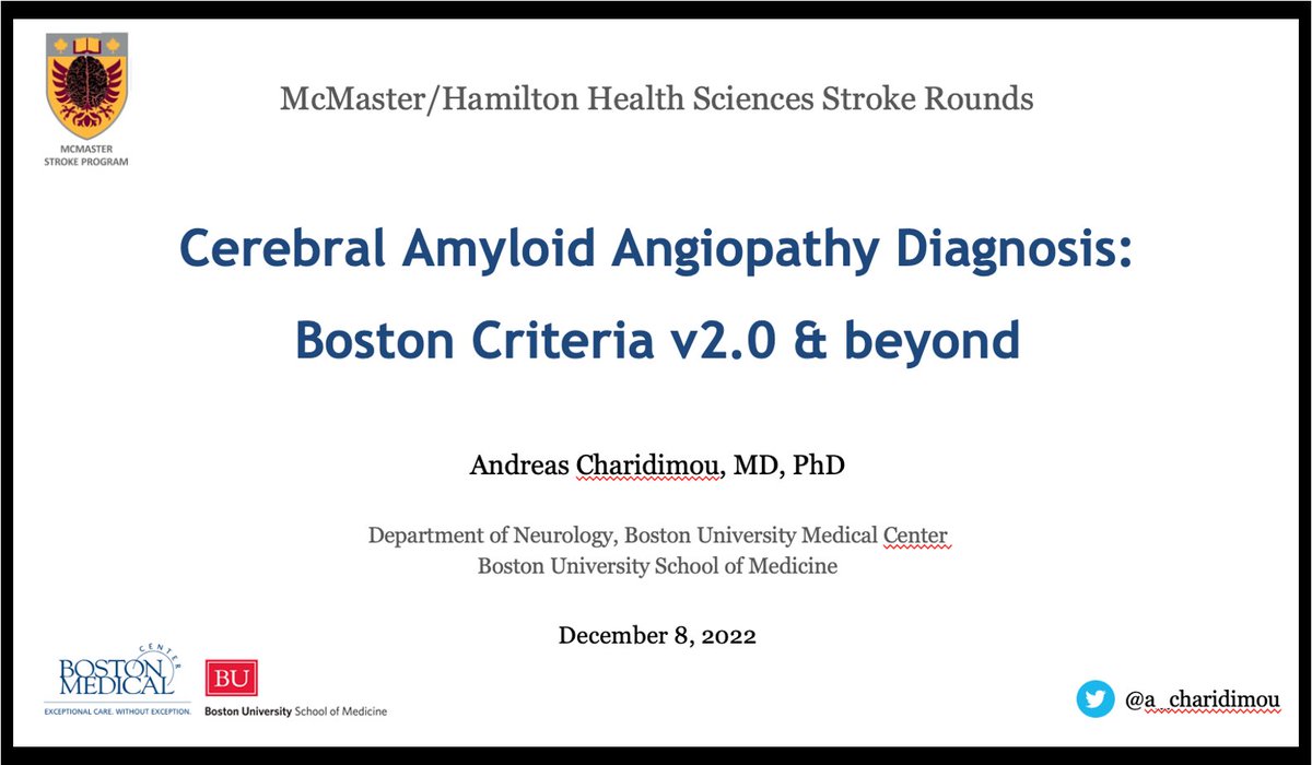 🧠🩸I am particularly excited for this talk at the @McmasterStroke Rounds tomorrow, since I will be among close friends @Ash_Shoamanesh @lucianacatanese  @ArKatsanos 🇨🇦

#neurotwitter #stroke #Neurology #AmyloidAngiopathy #CAA #Neurorads #dementia @bmcneurology