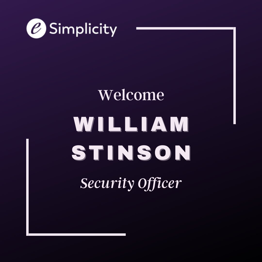 We are honored to welcome William Stinson, our new Security Officer. 

#Welcome #WelcomeToTheTeam #NewHire #SecurityOfficer #eSimplicity #DigitalServices #HealthcareIT #Telecommunications