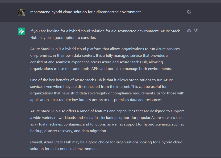 cblackuk1's tweet photo. This is legit amazing! #AzureStackHub #AzureStack #ChatGPT https://t.co/FQVvUgGlzw