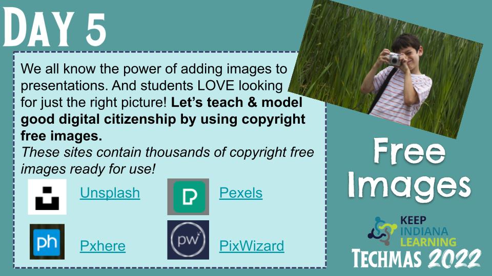 KeepINLearning's tweet image. Let&apos;s teach &amp;amp; model good digital citizenship by using copyright free images &amp;amp; expecting our students to do the same. These sites have thousands of images ready for educators &amp;amp; students to use! @unsplash @pxhere @pikwizard @pexels #KeepINLearning #KeepIndianaMerry