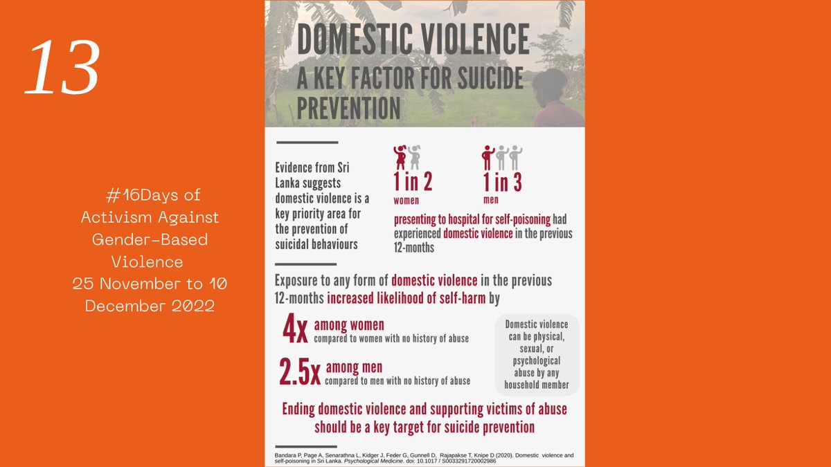 CAPC, Bristol (@capcbristol) on Twitter photo Evidence from #SriLanka suggests #domesticviolence is a key priority area for the prevention of suicidal behaviours - research by <a href="/piumee_b/">Piumee</a> @dee_knipe & colleagues <a href="/capcbristol/">CAPC, Bristol</a> <a href="/UPeradeniya/">PeradeniyaUniversity</a> <a href="/westernsydneyu/">Western Sydney University</a>
cambridge.org/core/journals/…
#16Days Evidence from #SriLanka suggests #domesticviolence is a key priority area for the prevention of suicidal behaviours - research by <a href="/piumee_b/">Piumee</a> @dee_knipe & colleagues <a href="/capcbristol/">CAPC, Bristol</a> <a href="/UPeradeniya/">PeradeniyaUniversity</a> <a href="/westernsydneyu/">Western Sydney University</a>
cambridge.org/core/journals/…
#16Days