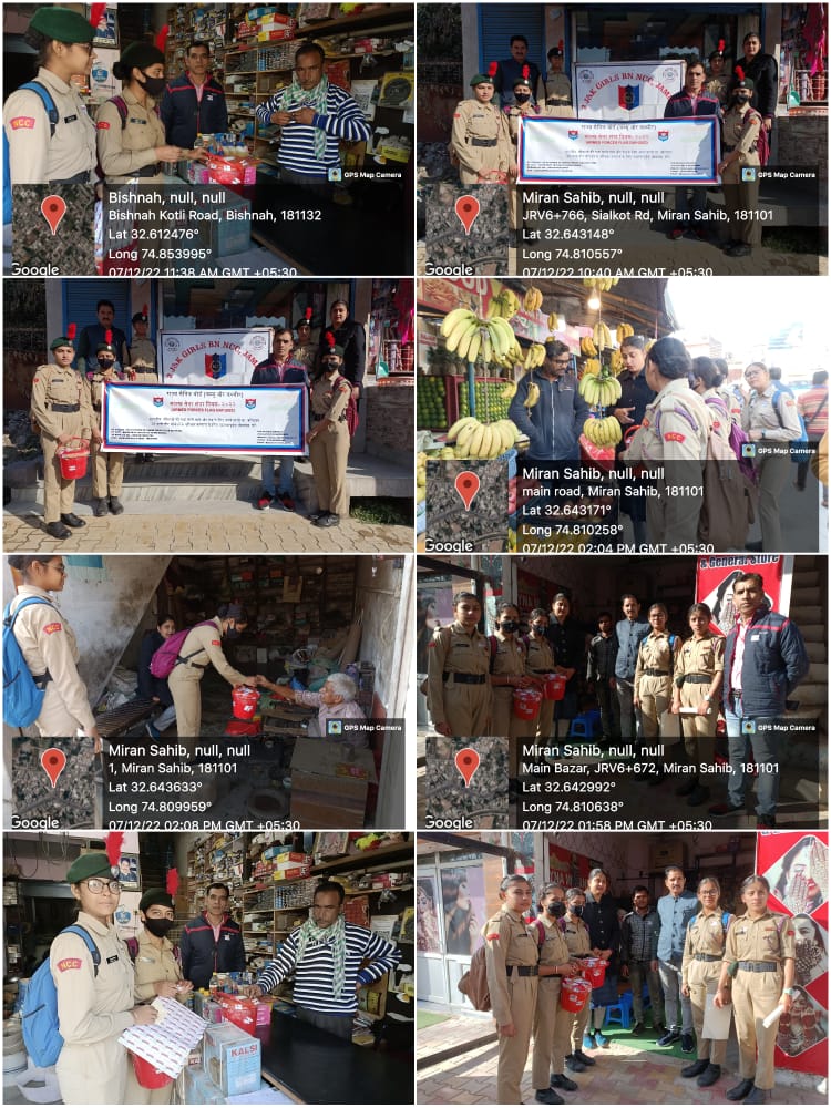 GDC_RS_Pura_NCC's tweet photo. 2 J&amp;K Girls Bn NCC,Jammu from GDC RS Pura organised Donation Drives to mark the observance of Armed Force Flag Day today.The drives were organised at Miran Sahib,RS Pura,Bishnah and Arnia.
#armedflagday
@DteJKL 
@HQ_DG_NCC 
@prodefencejammu 
@adgpi
@iranjanmahajan 
@suniluppal16 https://t.co/GOci8hppNE