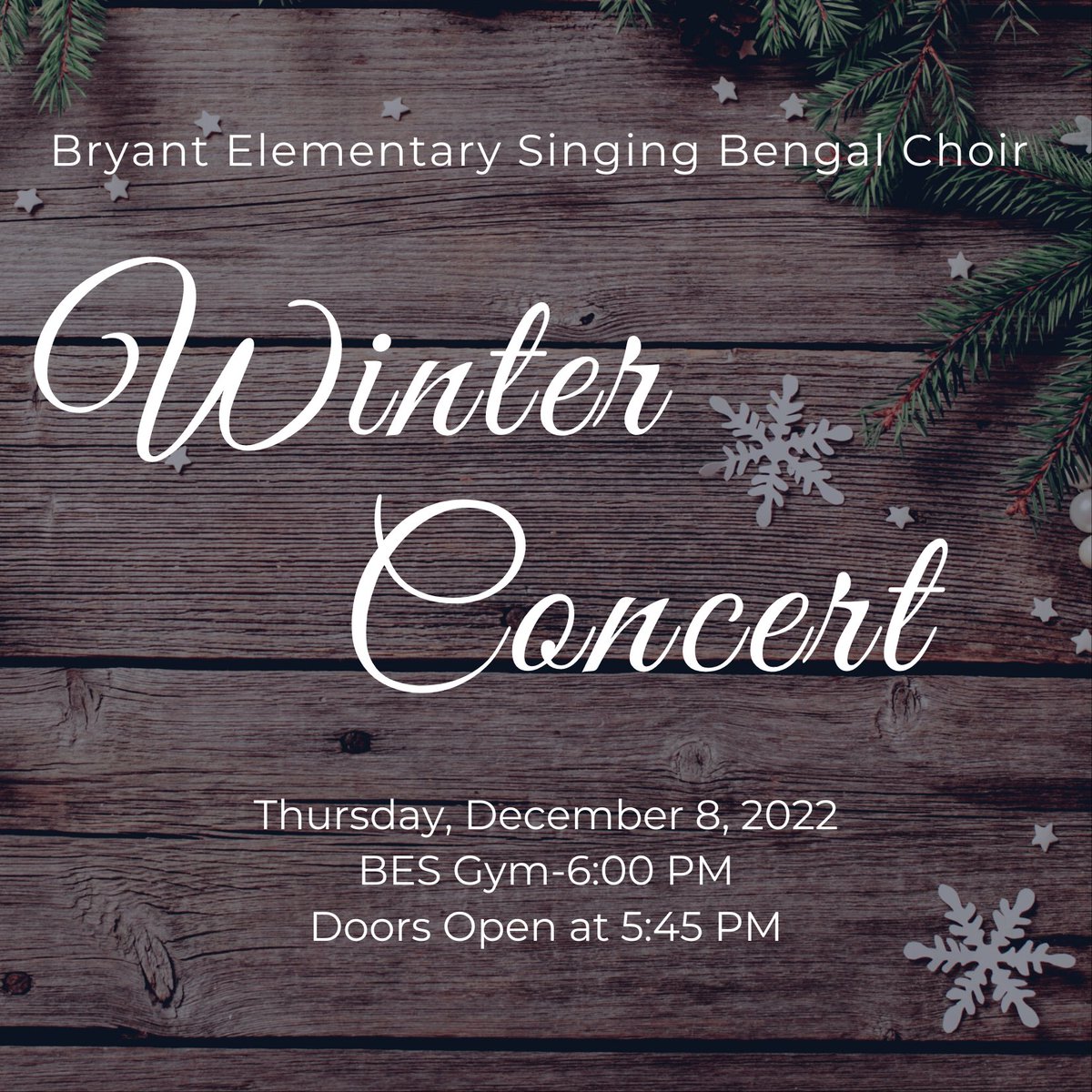 Our 5th grade Singing Bengal Choir will be performing their Winter Concert tomorrow night at 6 PM in the Bryant Elementary Gym.  We hope to see you all there for a magical event! <a href="/BryantElem/">Bryant Elementary</a> <a href="/JLMauterstock/">Jenny L Mauterstock</a> <a href="/ElMaestroPrimo/">Bob Bryant🙏✝️</a> <a href="/AshleyPierceTX/">Ashley Pierce</a>